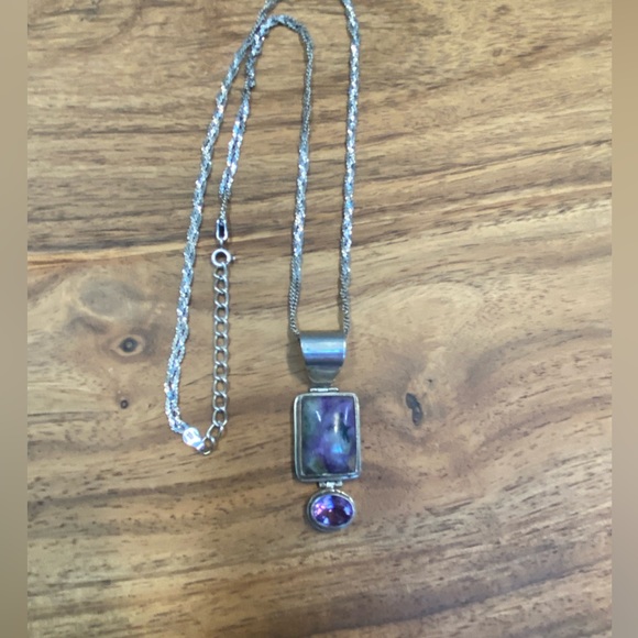 Chaorite and amethyst gemstone silver pendant with braided silver chain - Picture 7 of 7